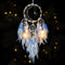 KHOYIME LED Light Up Dream Catcher Half Circle Moon Decor with Lights, Handmade Feather Dreamcatchers for Bedroom (Blue)