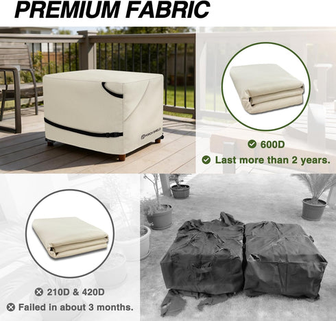 22L 22W 18H inch, Porch Shield Patio Ottoman Cover - Waterproof Outdoor Square Side Table Covers x x Beige