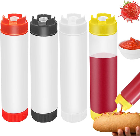 Daphilly 4 Pcs 16 oz Inverted Plastic Squeeze Bottles, Condiment Squeeze Bottles for