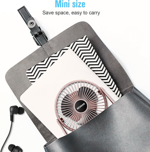 BESKAR USB Small Desk Fan, Portable Fan with 3 Speeds and 360° Rotation for Home and Office
