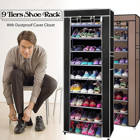 Mekek Closet, 9 Closet Shoe Rack Non-Woven Tier Shoe Rack Shoe Shelf Storage Organizer Cabinet Black