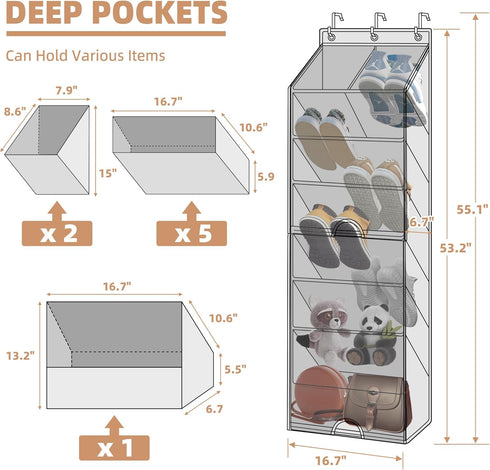 Closet 7-Shelf 1 Pack STORAGE MANIAC Over the Door Shoe Organizer with Curtain Dustproof Heavy-Duty Large Deep Pocket
