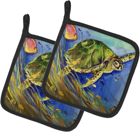 Caroline's Treasures Loggerhead Sea Turtle Pair of Pot Holders, Kitchen Heat Resistant, 7.5 x 7.5