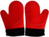 2PCS Red Black Extra Large Silicone Oven Mitts and Pot Holders - Heat Resistant Gloves for Cooking