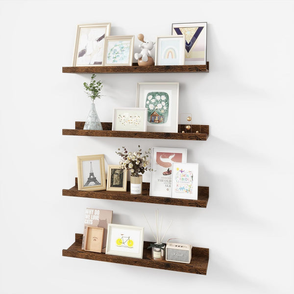 Acovy Picture Ledge Shelf, Wood Floating Shelves Set of 4, 24 inch