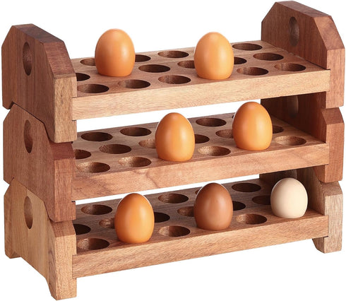 Patelai 3 Tier 54-hole Wooden Egg Holder Countertop Stackable Egg Storage Trays