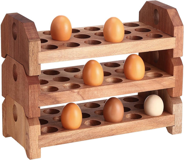 Patelai 3 Tier 54-hole Wooden Egg Holder Countertop Stackable Egg Storage Trays
