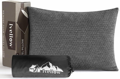 Ivellow Compressible Travel Pillow, Shredded Memory Foam Camping Pillow for Outdoor Backpacking and Hiking