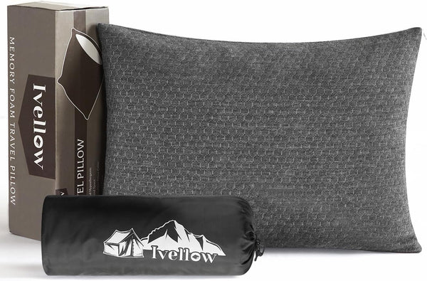 Ivellow Compressible Travel Pillow, Shredded Memory Foam Camping Pillow for Outdoor Backpacking and Hiking