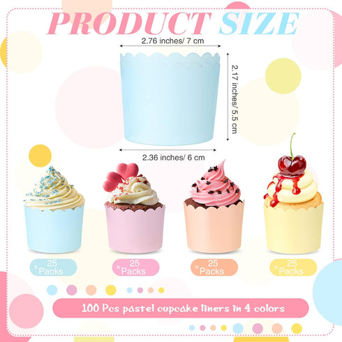 100 Pieces Baking Cups Cupcake Wrappers for Muffins 5.5 oz Multi Color Baking Cups for Desserts Baby Showers Birthday Party Celebrations (Pastel Color) by Tanlade