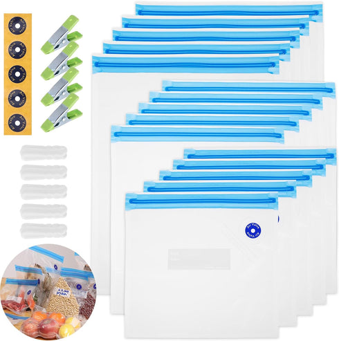 BLITZHOME Vacuum Sealer Bags Kit 29 Pack, 3 Sizes with 15Pcs Reusable Sous Vide Bags, 5 Air Valves, BPA Free
