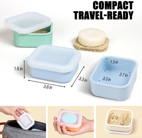 2 Pack OTHIX Leakproof Silicone Travel Soap Case, Small Bar Soap Holder Container with Drainage Layer & Mini Portable