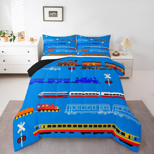 Erosebridal Train Twin Comforter Set for Boys,Cartoon Car Bedding Set for Kids