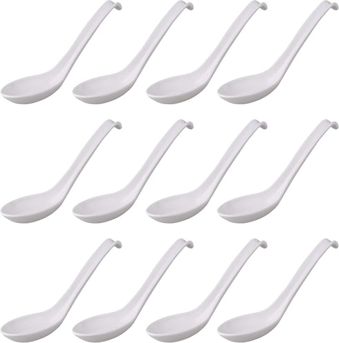 Comicfs Asian Soup Spoons - 12 pieces Large Japanese Soup Spoons for Rice, Pho, Ramen, and Won Ton Soup