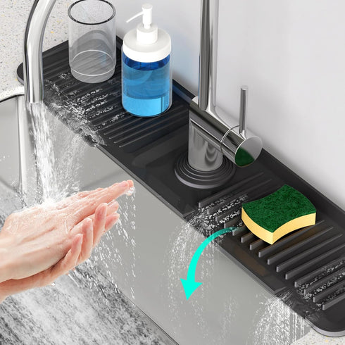 24 Inch Kitchen Sink Splash Guard: Silicone Draining Mat with 5 Slope for Faucet Area, Fast Draining Kitchen Sink Tidy