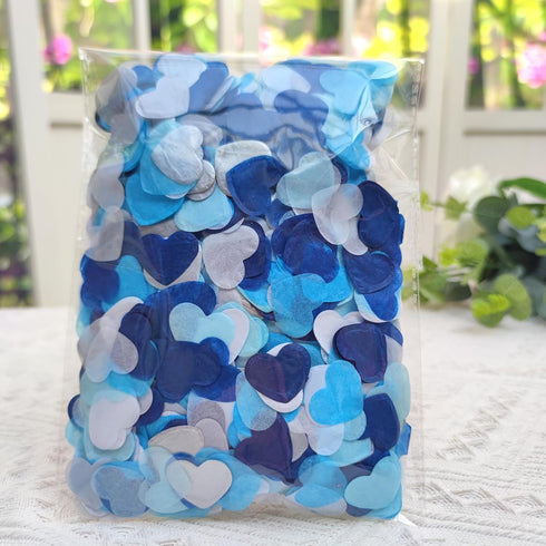 Blue Silver Tissue Paper Heart Confetti, Wedding Engagement Bridal Shower Decor, 1 Inch Pack of 6000