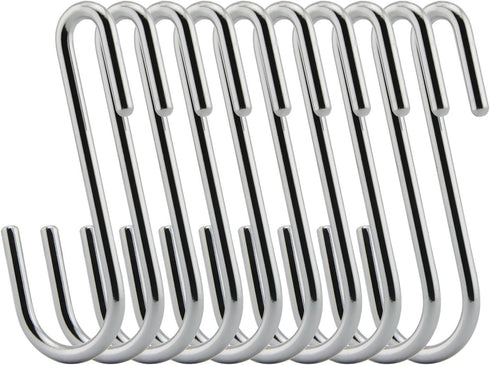 Chrome Finish Steel S Hook, Universal Pot Rack Hooks, Set of 10 for Kitchenware and Utensils