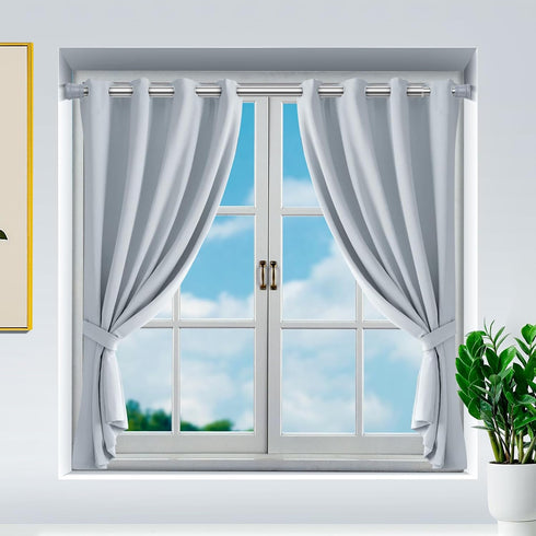 Tension Curtain Rod for Windows 28 to 48 Inch, Adjustable Spring Rod for Kitchen, Bathroom, Window, Bookshelf (Silver)