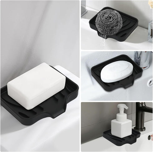 HFengQ 2 Pack Silicone Soap Dish with Drain, Bar Soap Holder for Shower,Bathroom and Kitchen Sink Organizer,Self