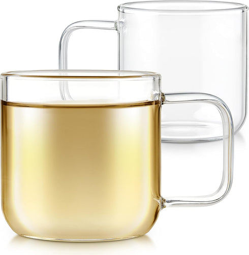 Teabloom Set of Two Premium Borosilicate Glass Cups - 6 Ounces / 180 ml, Stain-free, Microwave Safe
