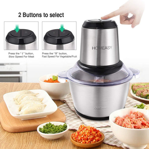 Electric Meat Grinder, 2L Stainless Steel Food Processor, 350W Meat Blender, 4 Sharp Blades, 8 Cups for Vegetables