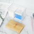 Wood Lid Qtip Holder - Clear Bathroom Cotton Ball Canister for Cotton Swabs, Dental Floss, Hair Bands for Vanity