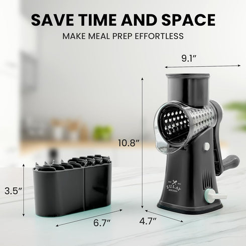 Zulay Rotary Cheese Grater, 5 Blade Cheese Shredder - Manual Hand Crank Cheese Grater with Reinforced Suction & 5