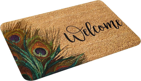 Welcome Peacock Feather Doormat - Nature Welcome Rug, Non-Slip Mat for Front Door Outdoor Entry, Housewarming Gift,