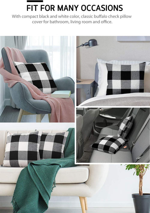 Syntus Set of 2 Buffalo Check Throw Pillow Covers, Black and White Polyester Linen for Christmas Thanksgiving Decor, 18