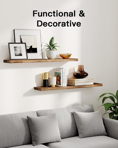 Set 4, AMFS40BN AMADA HOMEFURNISHING Floating Shelves, Paulownia Wood Wall Shelves for Bathroom/Living