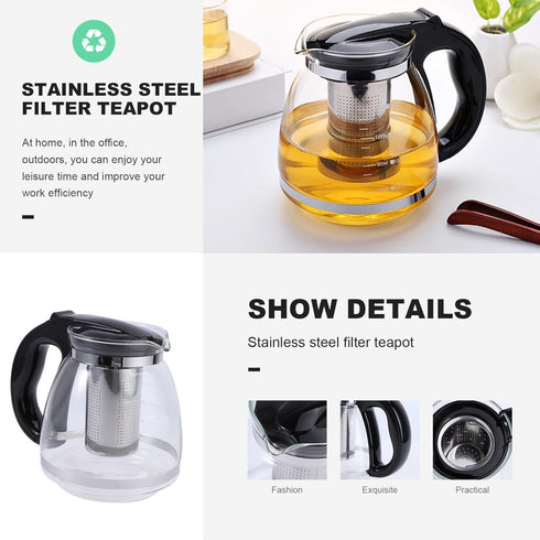 Tea Glass Infuser, 1500ml Glass Teapot with Stainless Steel Strainer, Stovetop Tea Kettle for Loose Leaf Tea