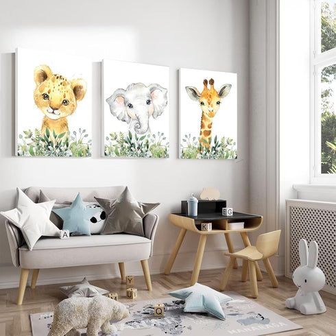 BZSPNJM Set 3 (12 16 Inch) Baby Safari Nursery Wall Decor - of Pictures Cute Animal Wall Prints on Canvas Jungle