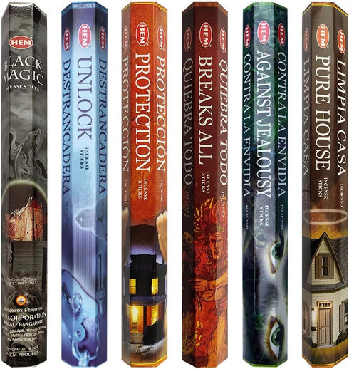 Hem Incense Sticks Variety Pack #21 - Incense Stick Holder Bundle with 6 Witchcraft Themed Fragrances