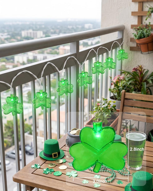 8.5Ft 10 SUNSGNE Shamrock String Lights St. Patrick's Day Lights, Outdoor Patio String Light with LED Green Shamrock