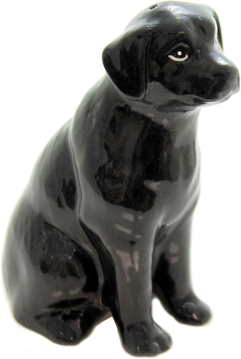 Fine Ceramic Black Labrador Dog Salt & Pepper Shakers Set, 3-3/4" H