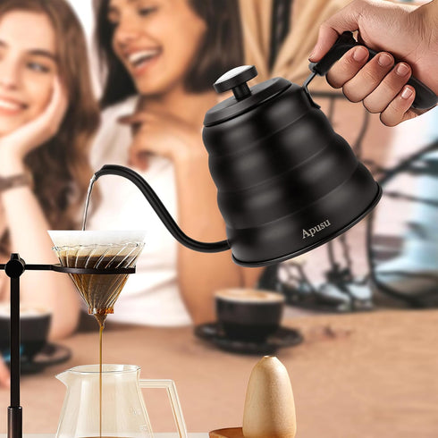 Silver Gooseneck Tea Kettle with Thermometer, 40 oz 1200ml Teapot for Pour Over Coffee, Premium Stainless Steel