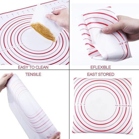 Stainless Steel Rolling Pin and Silicone Mat Set, Adjustable Thickness Rings for Baking Dough, Pizza, Pastries