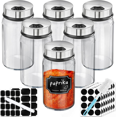 Segarty Glass Spice Jars with Shaker Lid, 6 Pack 6 oz Empty