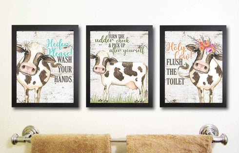 Silly Goose Gifts Funny Rustic Farm Animal Themed Bathroom Decor, Wall Art Print Sets, Typography Country Bath Signs