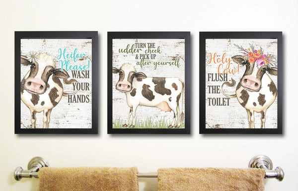 Silly Goose Gifts Funny Rustic Farm Animal Themed Bathroom Decor, Wall Art Print Sets, Typography Country Bath Signs