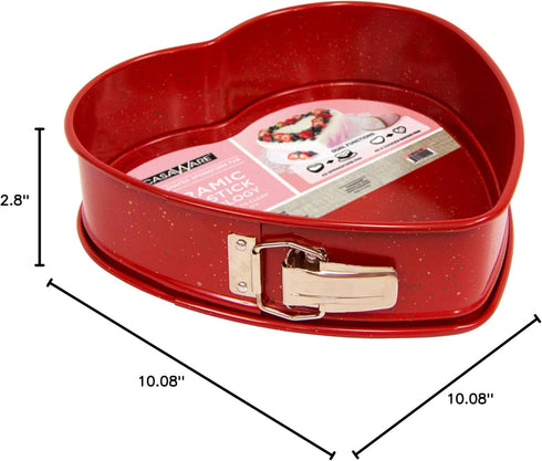casaWare 10-Inch Heart Springform Pan, NonStick Ceramic Coated Red Granite