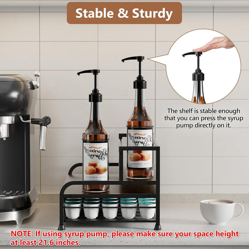 3-Tier 8 35 Countertop Coffee Syrup Rack Organizer, Bottles Syrup Rack with K Cup Storage Basket for Coffee Bar, Bottle