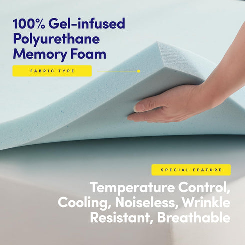 Twin Mattress Topper 2 Inch Gel Infused Memory Foam Cooling Pad, CertiPUR US Certified, Blue for Enhanced Sleep Quality