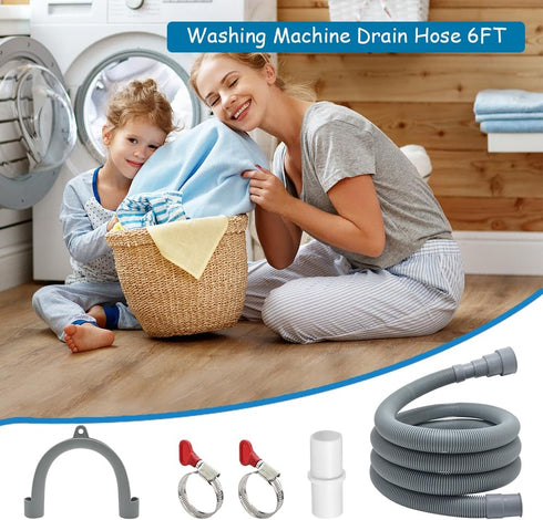 TTFLEX Universal Washing Machine Drain Hose, Washer Extension Kit with 1 Adapter and 2 Hose Clamps, 6-Feet