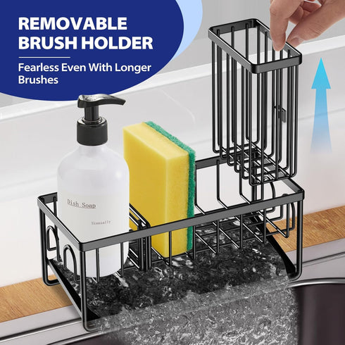 Accessories(1 Sinnsally Kitchen Sponge Holder,Sink Caddy Organizer with Brush Holder,Stainless Steel Sink Box Dish