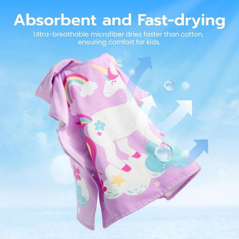 30"x30" Joiedomi Kids Beach Towels with Hood for Girls Purple Unicorn Hooded Toddler Bath Towel Quick Dry Soft