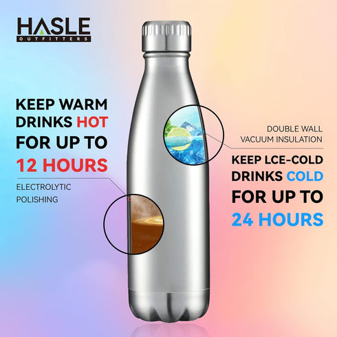 HASLE OUTFITTERS 17oz Stainless Steel Water Bottles Bulk, Double Walled Vacuum Insulated, 4 Packs