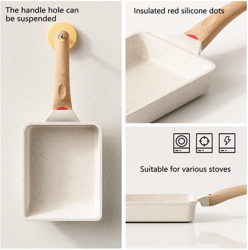 Tamagoyaki Pan, White Japanese Omelette Pan, Non Stick Rectangle Small Frying Pan, 6 X 7 Inch Egg Pan