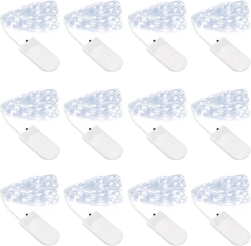 inpmrl 12 Pack 7ft 20 (12 Pack LED Fairy Lights, LED Battery Operated Silver Wire String Lights, Cool White Mini Starry