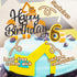 FUNCANDLE Set,Yellow 4 4th Construction Themed Birthday Candles White Stripes Number Candle with Construction Cake